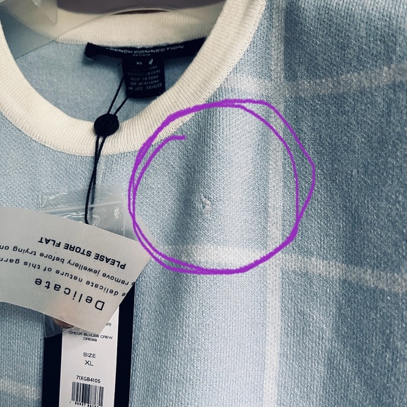 French Connection Sleeveless Round Neck White Check Blue Knit Mini Dress XL - Picture 5 of 11